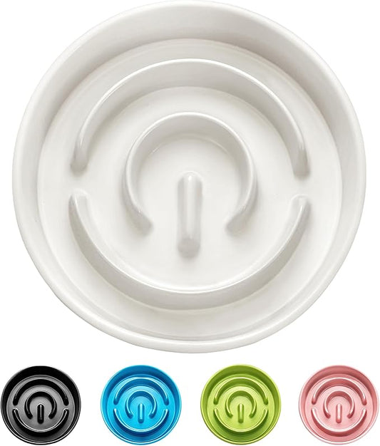 Ceramic Slow Feeder Dog Bowls, 2.0 Cups Slow Feeder for Medium and Large Dogs, Puzzle Maze Bowl to Slow Down Eating, 30oz, 8in, White