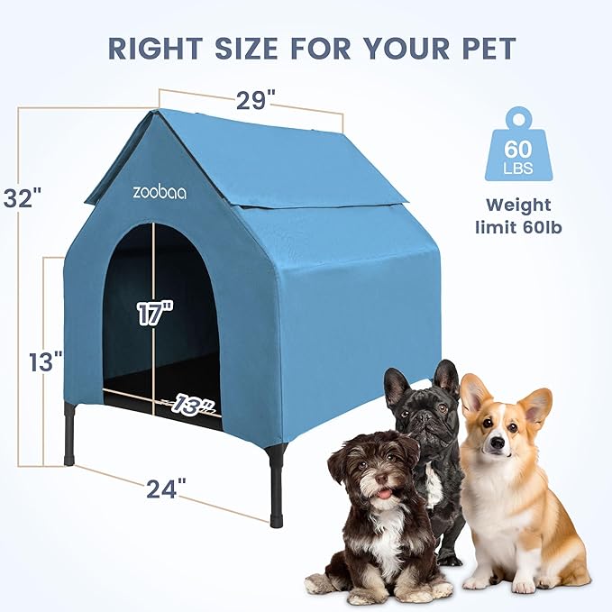 29" 2-in-1 Dog House for Medium Dogs, Elevted Dog House Outdoor/Indoor, Weatherproof Elevated Pet Shelter, Breathable Mesh & Steel Frame, Easy to Assemble & Clean(Blue)