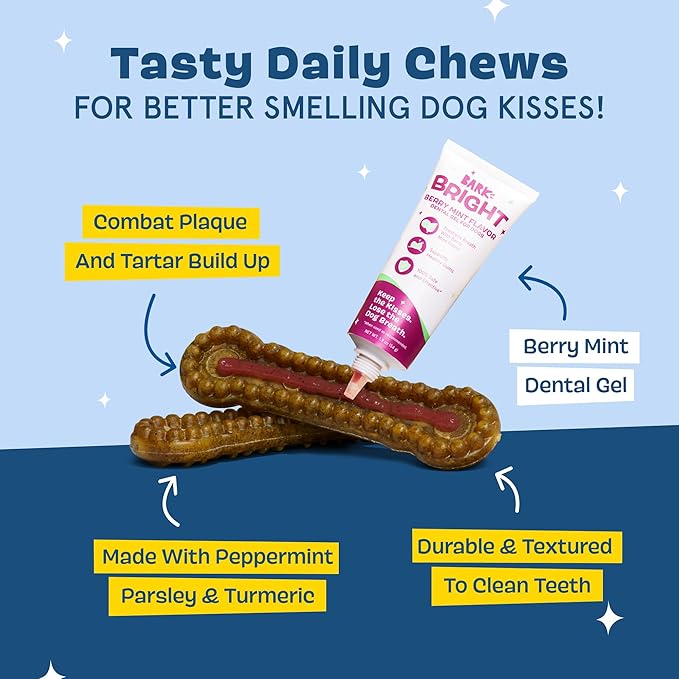 Barkbox Bright Durable Dental Kit, Berry Mint Flavored, 15 Chew Sticks & Toothpaste - Small Breeds