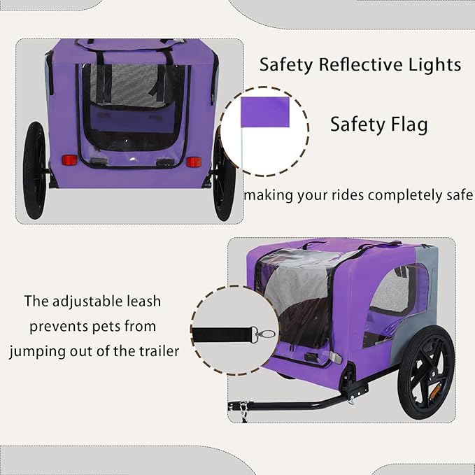 Collapsible Dog Bike Trailer for Small & Medium Pets - 16" All-Terrain Wheels, Universal Hitch, Quick Release & Non-Slip Floor - Internal Leash, Bicycle Accessories