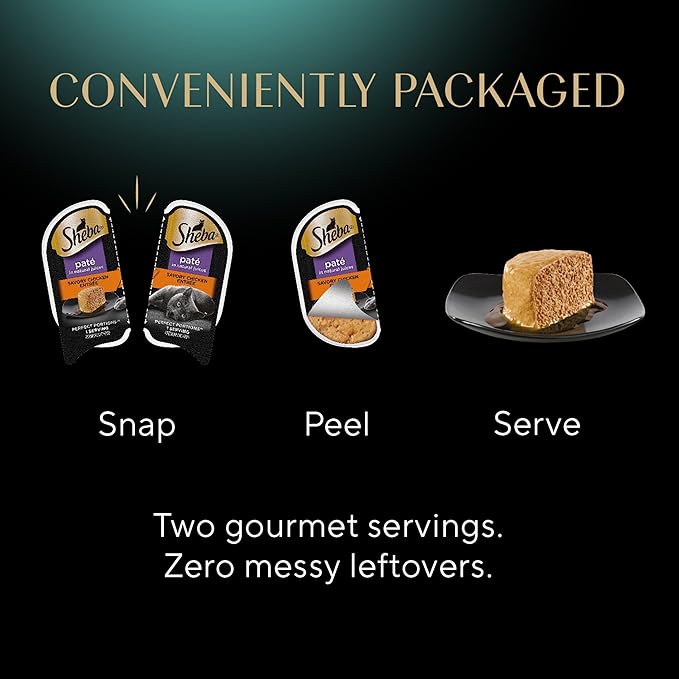 Sheba Perfect Portions Wet Cat Food Pate Savory Chicken, Tender Beef, and Tender White Fish & Tuna Variety Pack, 2.6 oz. Twin-Pack Trays (48 Count, 96 Servings)