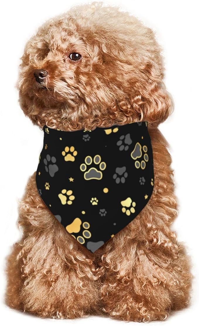 Puppy Paw Dog Paw Print Grey Gold Dog Bandana Scarf Triangle Bibs Pet Accessories Cat Kerchief