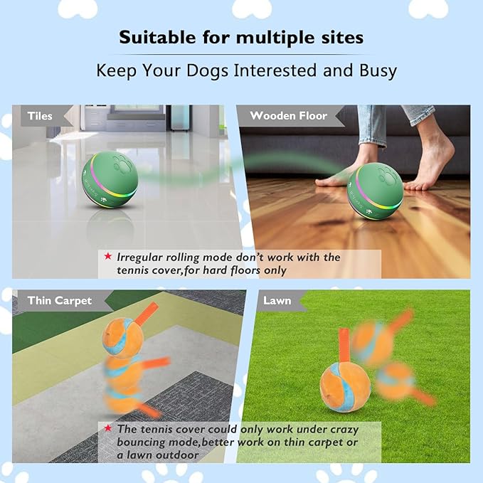 Dog Balls,The 3rd Generation Interactive Dog Toys for Puppy/Small/Medium/Large Dogs,Improved Rolling Effect Tennis Ball with Strap, Tough Motion Activated Automatic Moving Dog Ball Toys