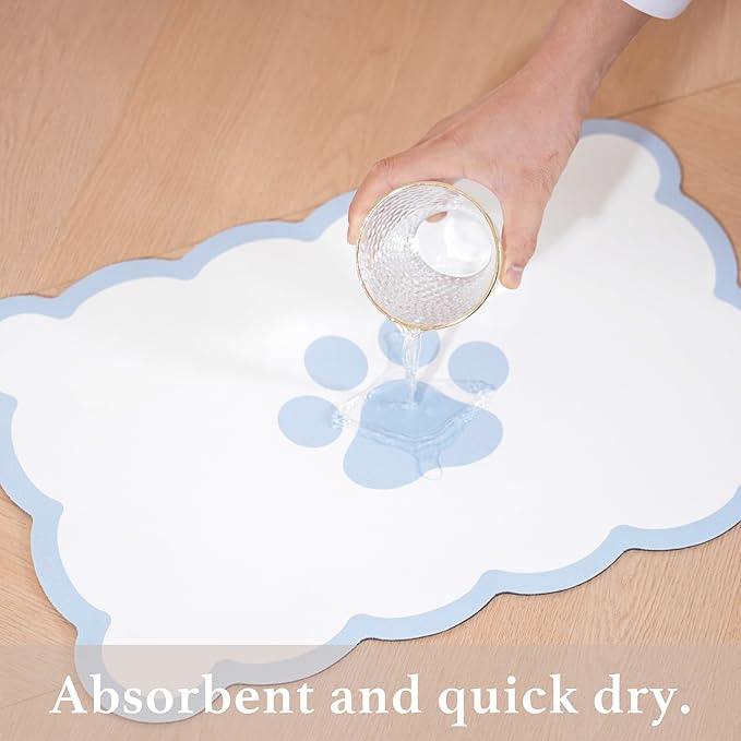 Ralxion Scalloped Dog Feeding Mat, Absorbent Mats for Dog Food and Water Bowl, Dispenser, Cute Elegant Aesthetic Water Blue Scallop Pet Placemat for Dogs, Cats, Puppy Accessories, 17" X 24”