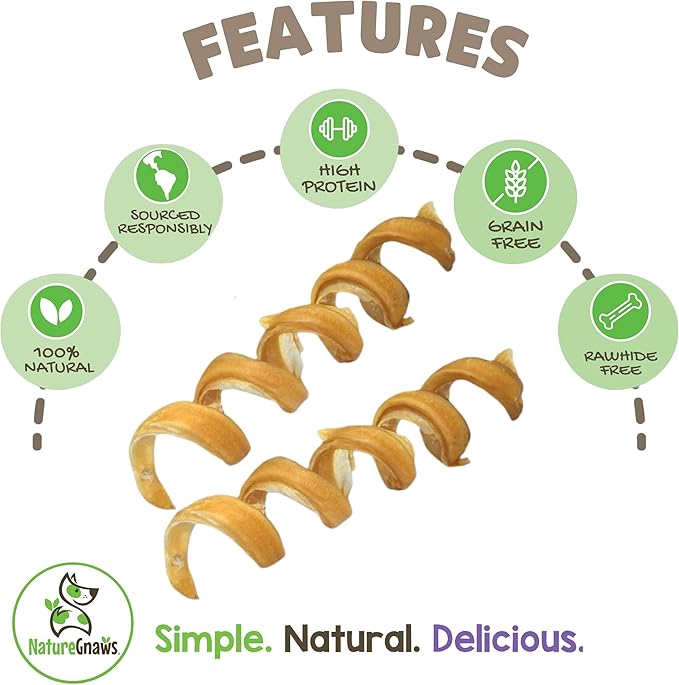 Nature Gnaws Bully Stick Springs for Dogs 7-8" (6 Count) - Long Lasting for Aggressive Chewers - Natural Curly Beef Dog Chew Bones - Rawhide Free