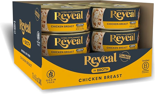 Reveal Natural Wet Cat Food, 12 Count, Grain Free, Limited Ingredient Canned Food for Cats, Chicken Breast in Broth, 5.5 oz Cans