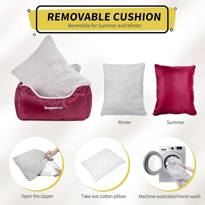 BurgeonNest Dog Car Seat for Small Dogs, Fully Detachable and Washable Cat Carseats Under 25 lbs, Soft Pet Booster Seats with Storage Pockets Clip-On Leash Portable Travel Carrier Bed, Red