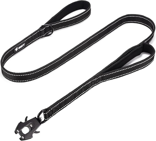 GEIT 4/5/6FT Heavy Duty Dog Leash with 2 Comfortable Padded Handles, Reflective Rope Leashes with Quick Release/Locking Tactical Frog Clip for Small Medium and Large Dogs, Black