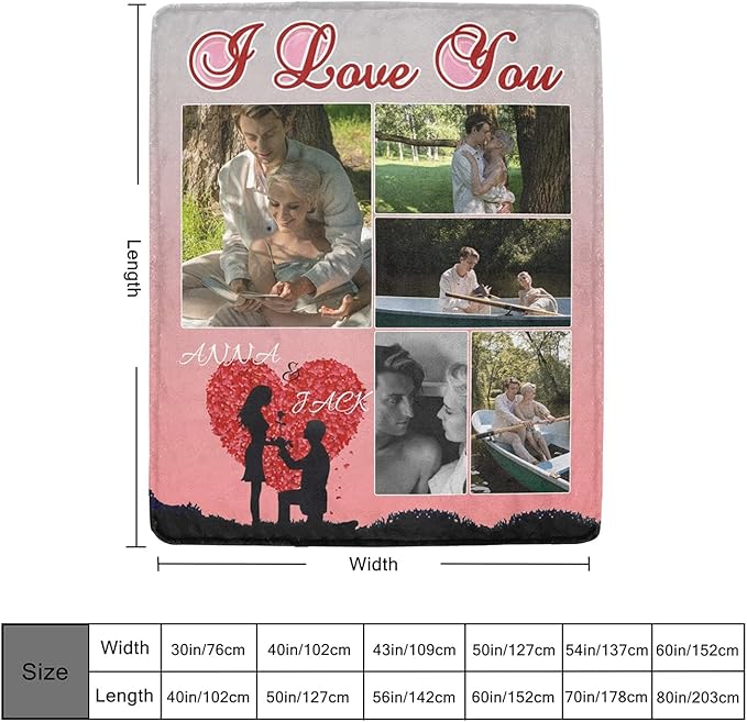 Custom Valentine's Day Blanket with Picture Photo Name, Make a Customized Collage Blankets Gift for Lover, Personalized Throws Blanket to My Wife Husband Souvenir 5 Photos Made in USA