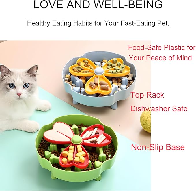 Elevated Slow Feeder Bowl for Cats and Dogs - Raised Puzzle Food Dish with Non-Slip Stand, Anti-Choke Maze Design for Fast Eaters, Indoor Pets - Improves Digestion for Kittens, Puppies (Green)