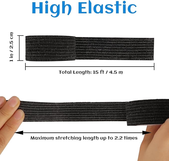 24 Rolls Elastic Self Adhesive Bandage Wrap 1 Inch, Breathable Non Woven Cohesive Bandage, Vet Wrap for Dogs, Ankle Sprains Swelling Medical First Aid Tape, Sports Athletic Tape Black
