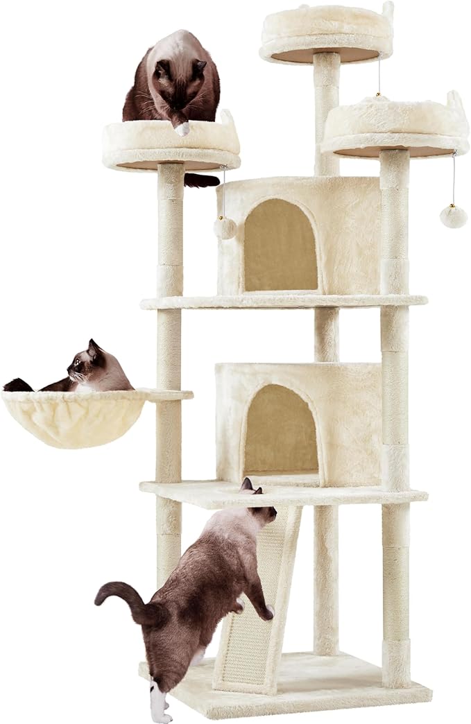 Yaheetech 68.5in Cat Tree Multi-Level Cat Tower with Large Cat Condo＆Cozy Perches Stable Pet Play House w/Sisal-Covered Scratching Posts＆Board for Indoor Cats, Beige