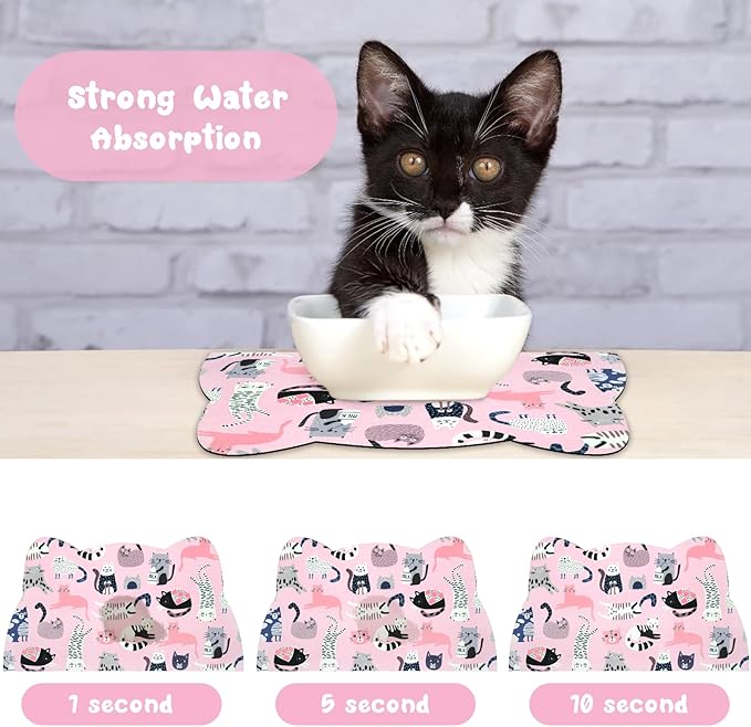 Cat Food Mats for Floor, Dog Water Bowl Mats Pet Feeding Absorbent Placemats for Food and Water Pink 17.7 * 9.8 inch