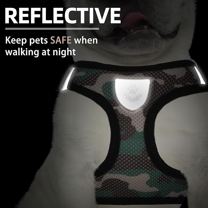 PUPTECK Adjustable Dog Harness Collar and Leash Set Step in No Pull Pet Harness for Small Medium Dogs Puppy and Cats Outdoor Walking Running, Soft Mesh Padded Reflective Vest Harnesses