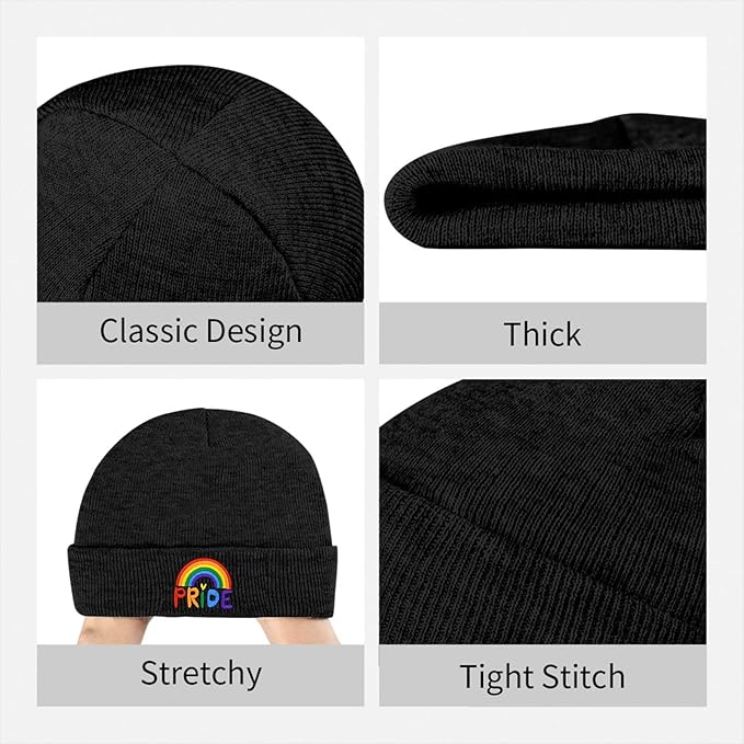 Fish Embroidery Beanie Hat Winter Warm Knit Cuffed Skull Cap for Women Men