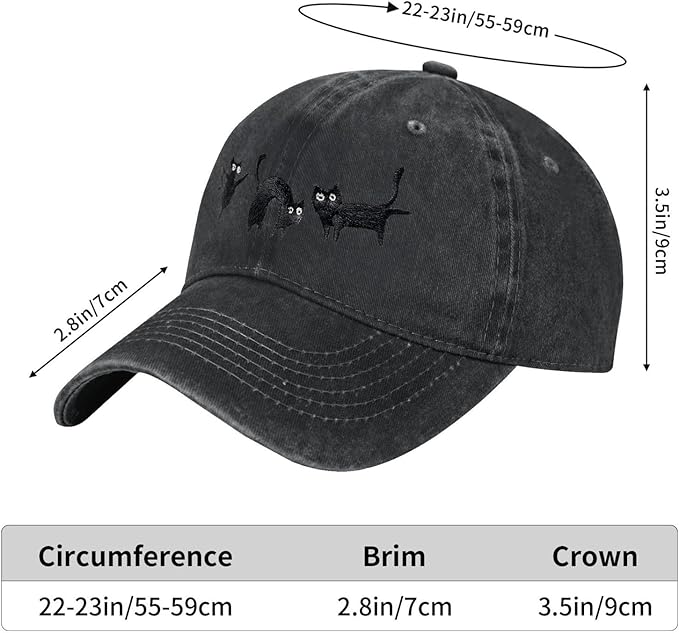 Black Cat Hat,Ragdoll Cat Embroidered Adjustable Cotton Baseball Cap for Men Women,Gifts for Cat Lovers