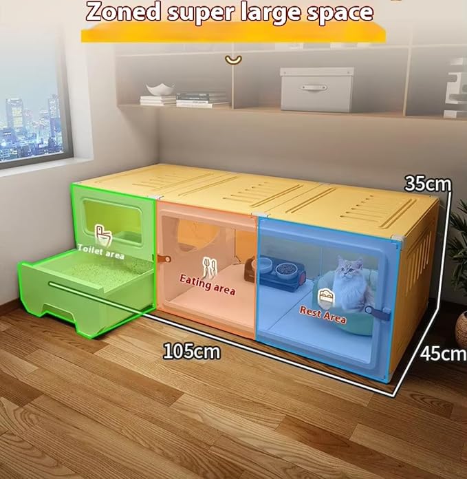 Large Cat Enclosure with Litter Box, Indoor Transparent Cat Villa, DIY Semi-Enclosed Crate (White, 41x18x14 inche)