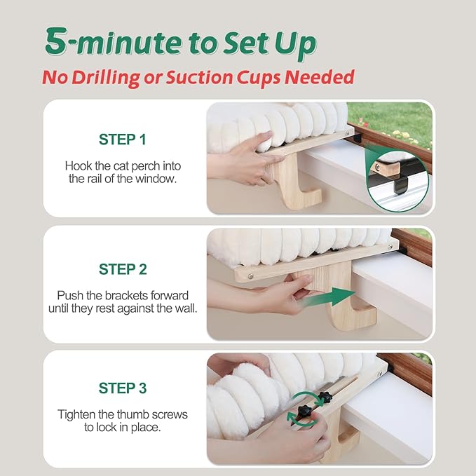 Zakkart SnugCloud Cat Perch for Window Sill with 4-Sided Bolster - Orthopedic Cat Window Hammock - Solid Hardwood & Metal Frame - Window Seat for Pets (Natural Color Wood w/Gray Bed, Medium)