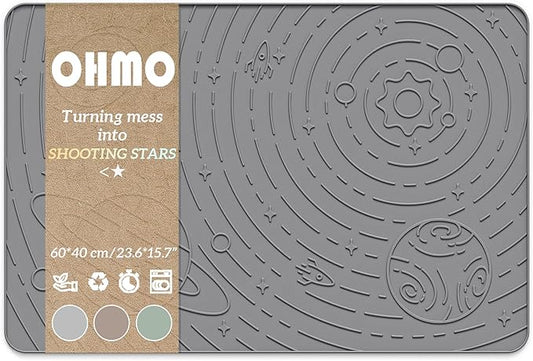 OHMO Dog Food Mat, Silicone Waterproof Cat Food Mat, Non-Skid Spill Proof Pet Feeding Mat for Food and Water, Easy to Clean Dog Placemat(Grey, 23.6" x 15.8")