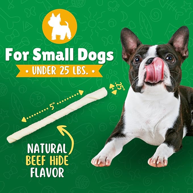 Natural Rawhide Twist Sticks Dog Treats – 60ct. Premium Rawhide Chew Sticks – Long Lasting Chews for Small Dogs and Puppy Treats Made with Natural Beef Hide