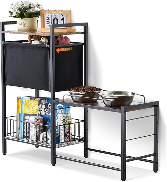 VEVOR Pet Feeding Station with Storage, Elevated Dog Bowls, Raised Dog Bowl Stand, Dog Food Storage and Feeder Station with Storage Shelves, Pet Toy Storage Organizer, for Large Medium Small Dogs