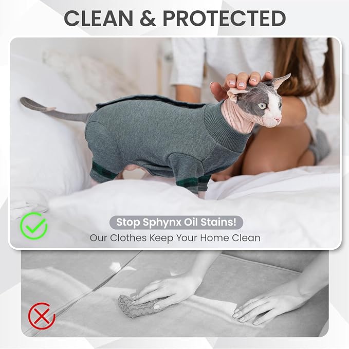 Sphynx Hairless Cats Sweater Shirt Kitten Soft Pullover Cute Cat Pajamas Jumpsuit Cotton Apparel Pet Winter Turtleneck for Cats LightGrey S