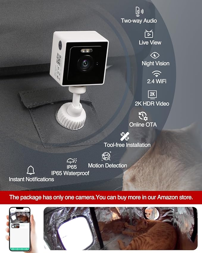 Heated Cat House for Outside,Dual Camera Mounts,100% Weatherproof & Extremely Insulated,Elevated Feral Cat Shelter with Escape Door,Waterproof Eaves for Outdoor Stray Barn Cat(Dark Grey, L with Cam)