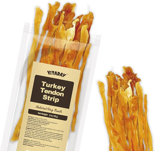 Turkey Tendons for Dogs, All Natural, Healthy Dog Treats, Long Lasting, Hypoallergenic Dog Chews, Rawhide Free, USA-Sourced, for Small Dogs, Strips, 3 oz Pack