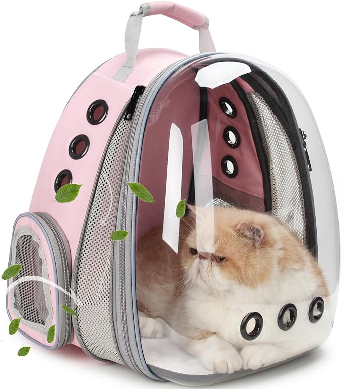 Lollimeow Cat Carrier Backpack, Bubble Expandable Backpack Carrier, Pets and Small Dogs,Airline-Approved, Designed for Travel, Hiking, Walking & Outdoor Use (Front Expandable-Pink)