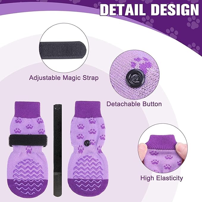 EXPAWLORER 6Pcs Anti Slip Dog Socks to Prevent Licking Paws, Dog Shoes for Winter, Double Sides Dog Boots & Paw Protectors Booties for Hardwood Floors with Grippers Small Medium Large Senior Dogs, XS