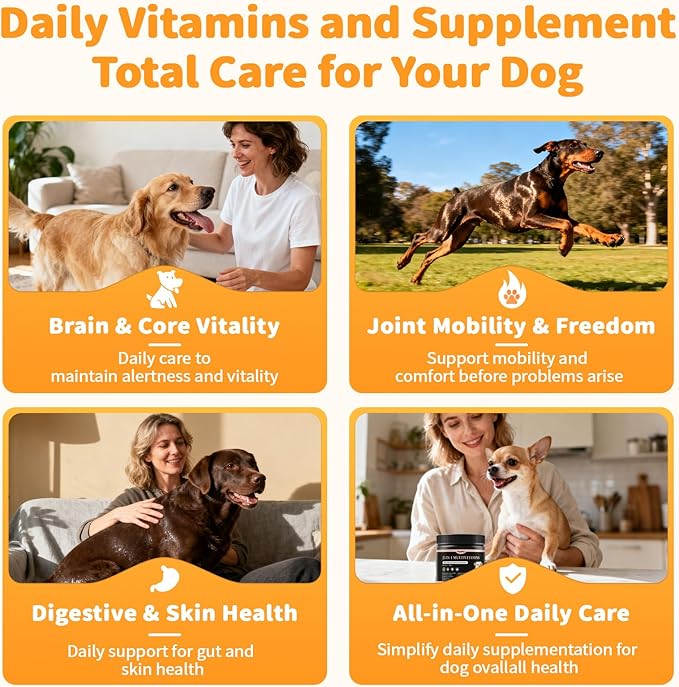 25-in-1 Dog Multivitamin Chews – All-in-One Daily Vitamins & Supplements for Dogs, Joint Support with Glucosamine MSM, Omega-3 Skin & Coat, Gut, Heart & Brain, All Breeds & Ages, Chicken, 90 Ct