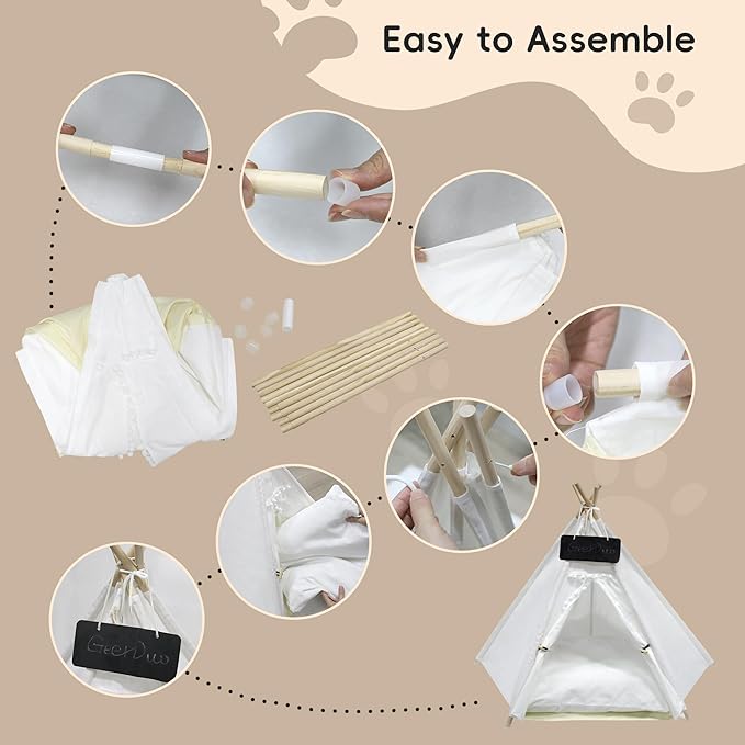 Pet Teepee Tent for Small Dogs or Cats, Protable Puppy Sweet Bed, Dog/Cat House with Thick Washable Cushion(Striped,28in)