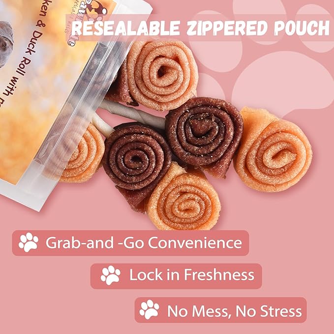 Triple Flavor Dog Treats Chicken Duck Rawhide Lollipops, Long Lasting Rawhide Sticks Dog Chews in Fun Shape, High Protein Healthy Chewy Training Snacks for Medium Large Dogs, 4 Counts, 10.6 oz