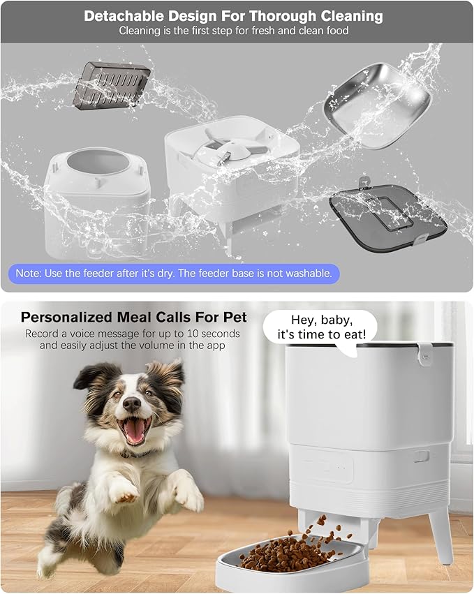 Automatic Cat Feeder, Camera Auto 2 Cats Dispenser 5L Microchip WiFi 2.4G&5G Timed Dual Pet Smart APP Dry Food Self Feeding Container Station (White Set)