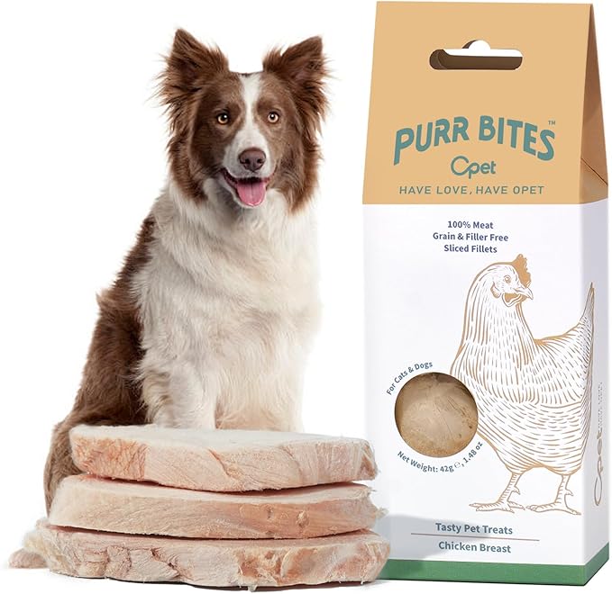 OPET Freeze Dried Chicken Breast Cat Treats for Cats & Dogs，Single Ingredient Grain Free High Protein Pet Food，Healthy Training Snacks (Chicken Breast-1.48 Ounce)