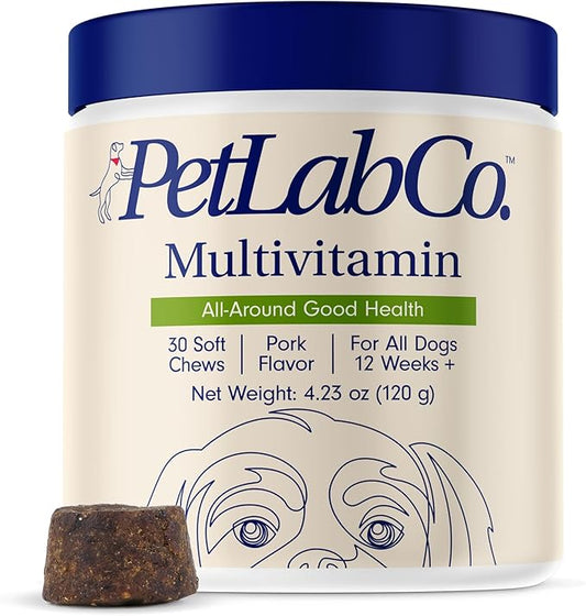 PetLab Co. 22 in 1 Dog Multivitamin - Support Dog's Immune Response, Skin, Coat, Joints & Overall Health - Vitamins A, E, D, B12, Minerals, Antioxidants - Chewable Pork Flavor - Packaging May Vary