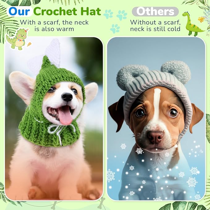 Dinosaur Costume Pet Crochet Cute Hat Cotton Soft Knitted Hats for Cats Kitten Puppy Pets Winter Costume