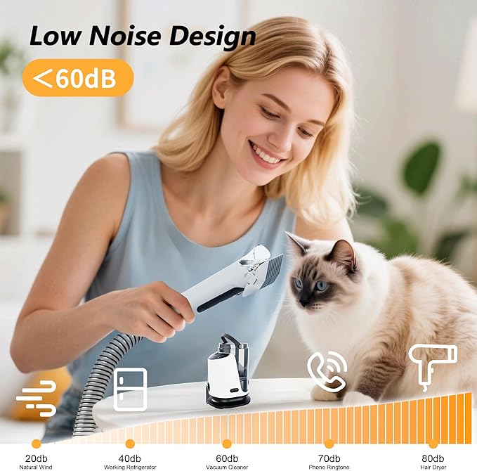 FOTING 8 in 1 Dog Grooming Vacuum & Dryer Kit, Dog Vacuum for Shedding Grooming with 3L Dust Cup, Touchscreen Adjustable Speed Temperature Control Clippers Brush, Pet Grooming Vacuum for Dogs at Home