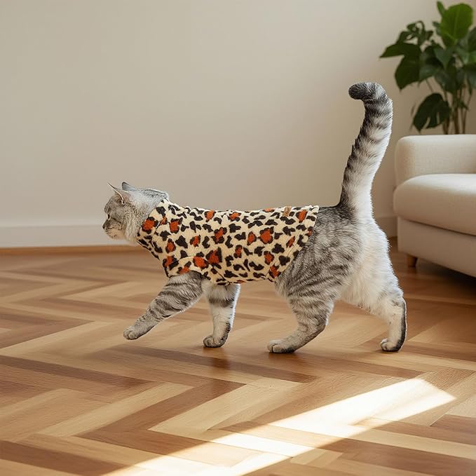 EXPAWLORER Soft Cat Sweater - Leopard Print Sweaters for Cats Only Warm Kitten Clothes, Fall and Winter Pet Coat Pullover Design Feline, Fleece Clothing Also for Puppy Small Dogs, Medium