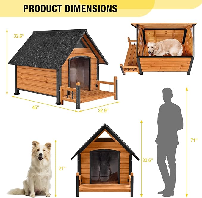 Dog House Outdoor Waterproof Dog Kennel for Small to Medium Size Dogs Doghouse Puppy Shelter with Elevated Floor for Winter (Brown-A, Medium)
