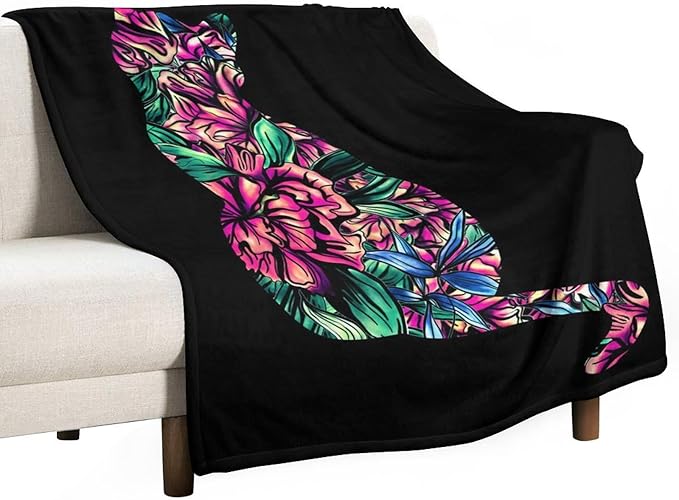 Cat Blanket Gifts - 60"x80" Cute Throw Blanket for Adults Kids - Black Soft Plush Throws for Bed, Couch & Travel