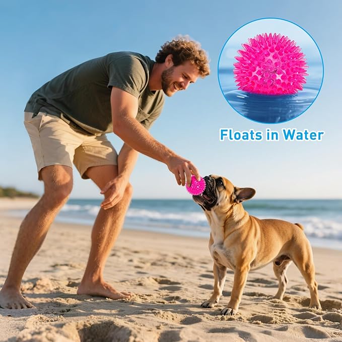 6-Pack 3.5” LED Light-Up Squeaky Dog Toy Balls ，Durable Interactive Glow Fetch Toys for Aggressive Chewers，BPA Free Non-Toxic, Spiky Puppy Chew Balls
