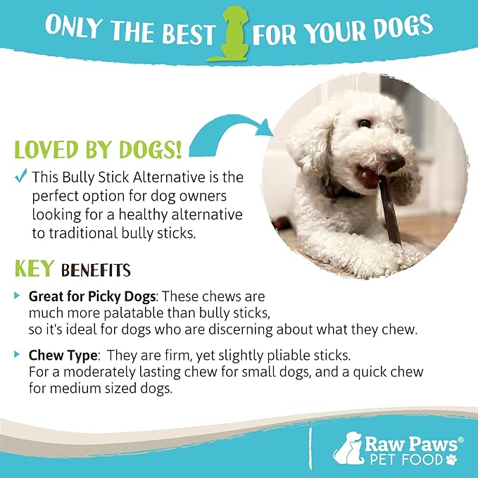 Raw Paws Alternative Soft Bully Sticks for Dogs, 10-Inch (15-Count) - Made in USA - Dog Chews Rawhide Free - Soft Dog Chews for Senior Dogs & Teething Puppies