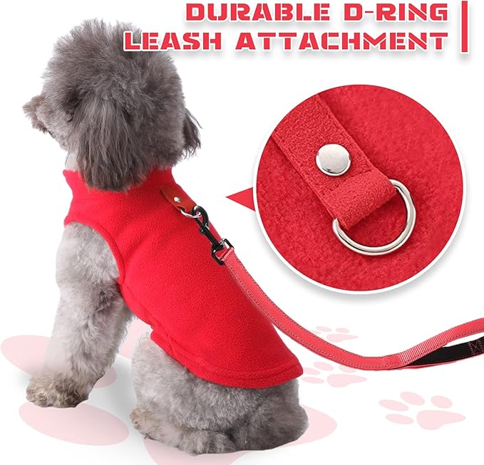 PETCARE Small Dog Sweater Cat Fleece Vest Soft Dog Jacket with Leash O-Ring Winter Warm Pet Pullover Coat Puppy Clothes for Small Dogs Cats Chihuahua Apparel Shih Tzu Costume, Red
