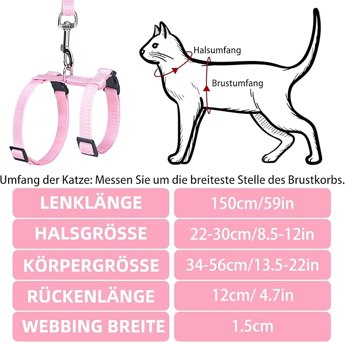 PUPTECK Adjustable Cat Harness and Leash Set Escape Proof Kitten Strap Collar for Walking Travel, Pink, M
