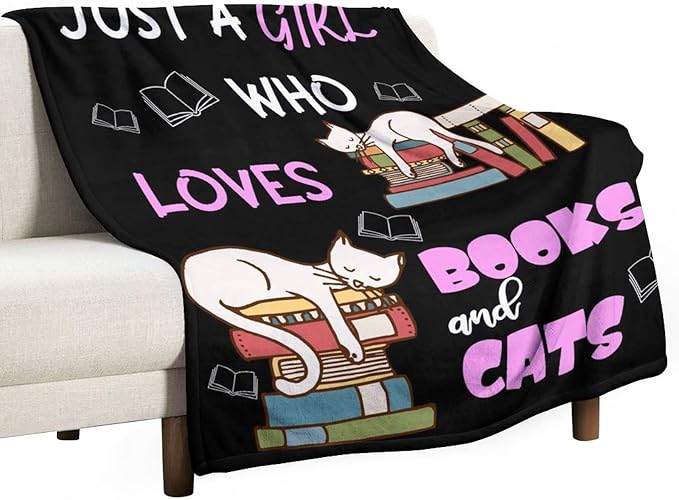 Cat Blanket Gifts - 50"x60" Cute Throw Blanket for Adults Kids - Black Soft Plush Throws for Bed, Couch & Travel
