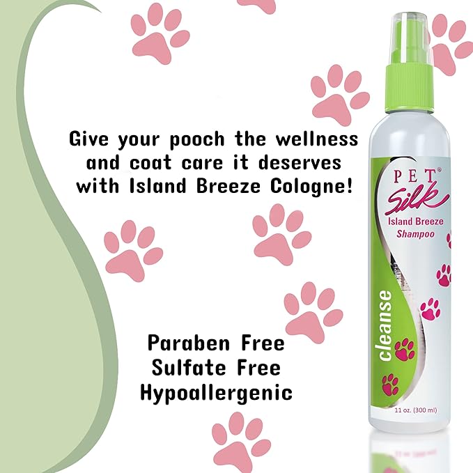 PET SILK Cologne - Pet Odor Eliminator - Dog Perfume & Deodorizer In Between Bath Wash - Clean and Fresh Smelling Fur - Conditioning & Deodorizing Qualities (Island Breeze, 11.6 oz)