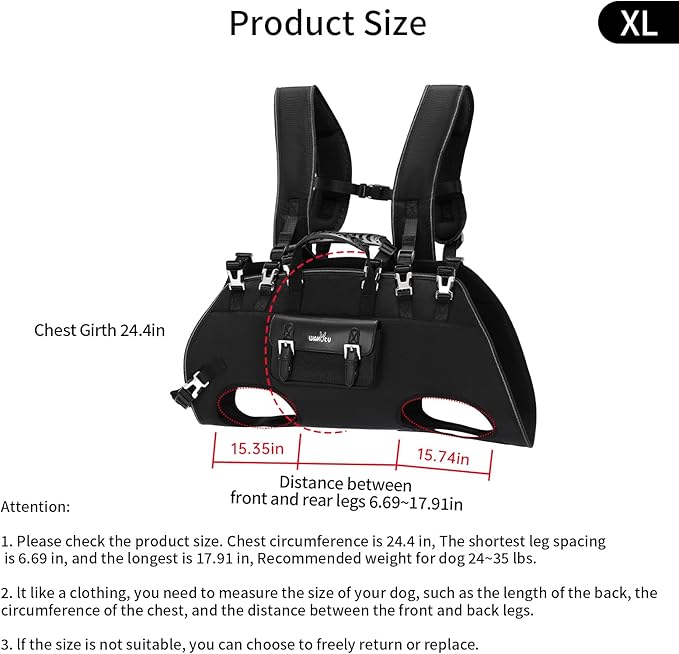 Dog Backpack Carrier for Dogs,Dog Lift Harness,Adjustable Padded Breathable Straps for Dogs, Disabled, Joint Injuries, Arthritis,XL