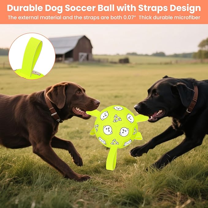 Dog Soccer Ball, Durable Dog Soccer Ball with Straps, Water Fetch Toys, Dog Toys Outdoor, Fun Puppy Birthday Gift for Small & Medium Dogs, 6 Inch
