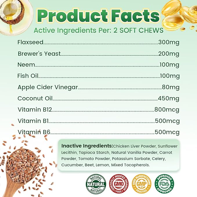 Flea and Tick Prevention for Dogs, 200 Natural Soft Chewables Flea and Tick Support with Vitamins & Fish Oil, Oral Flea Chews Supplement for Dogs -All Breeds, Puppy to Senior Dog, Chicken Flavor